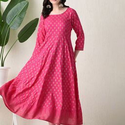 Saanvi Collection Women Floral Printed Round Neck Fit and Flare Maxi Ethnic Dress-image-40