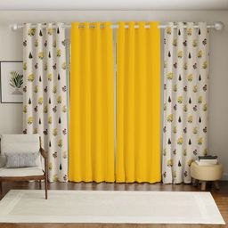 URBAN SPACE Yellow & White Set of 4 Ethnic Motifs Long Door Curtain-image-85