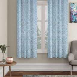 HOSTA HOMES Blue & White Set of 2 Geometric Window Curtain-12