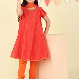 Fabindia Girls Floral Printed Kurta with Churidar & Dupatta-image-25