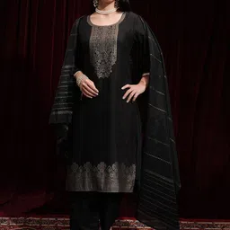 Vishudh Floral Woven Design Zari Jacquard Weave Straight Kurta with Trousers & Dupatta-picture-28