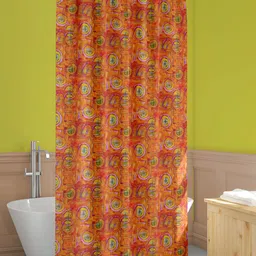 ArtzFolio Orange-Colored & Green Printed Shower Curtains-4