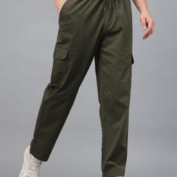 VEIRDO Men Cotton Relaxed Straight Leg Straight Fit Cargos Trousers-image-29