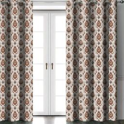 Aura Coffee Brown & Off White 2 Pieces Floral Printed Black Out Door Curtains-image-94
