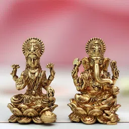 Devsabha Gold-Toned Brass Ganesh Laxmi Idol Showpiece-image-77