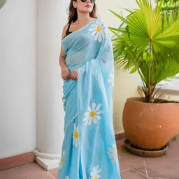 yourwish Floral Pure Linen Saree-image-49