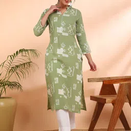 Maaesa Women Geometric Printed Pure Cotton Straight Kurta-image-25