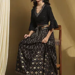 Biba Floral Woven Design Sequinned Top With Skirt-image-31