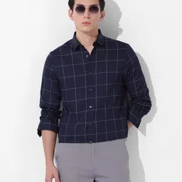 The Indian Garage Co Slim Fit Checked Cutaway Collar Casual Shirt-image-56