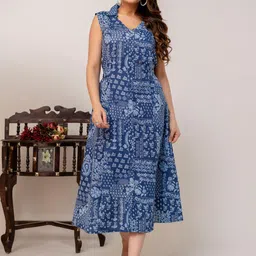 KEIYONA Women Ethnic Motifs Printed Shirt Collar A-Line Midi Dress-picture-41