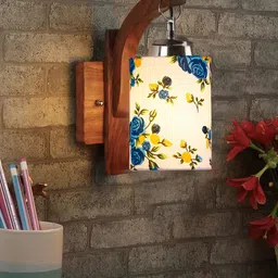 Devansh White & Brown Wooden Printed Cylinder Shaped Wall Lamp-31