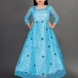 LADY SHOPI Floral Embroidered Net Maxi  Gown Dress-image-65