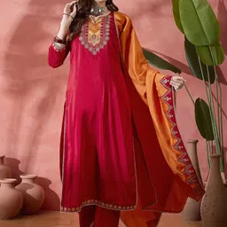 Sangria Embroidered Sequence Straight Kurta & Trouser With Dupatta-2