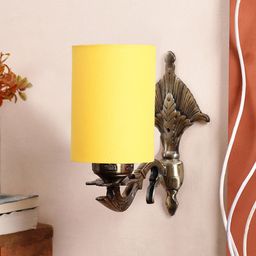 Devansh Yellow & Gold Toned Antique Wall Lamp With Cotton Conical Shade-13