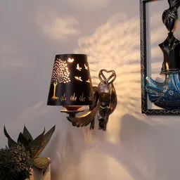 Devansh Black Textured Antique Wall Lamp With Etching Lamp Shade-image-36