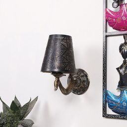 Devansh Gold Toned & Black Textured Antique Wall Lamp With Etching Lamp Shade-image-51