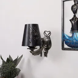 Devansh Black Textured Wall Lamp With Etching Lamp Shade-image-31