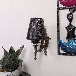 Devansh Gold Toned & Black Textured Antique Wall Lamp With Etching Lamp Shade-picture-24