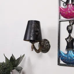 Devansh Black Textured Antique Wall Lamp With Etching Lamp Shade-image-32