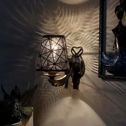Devansh Gold Toned & Black Textured Antique Wall Lamp With Etching Lamp Shade-picture-22