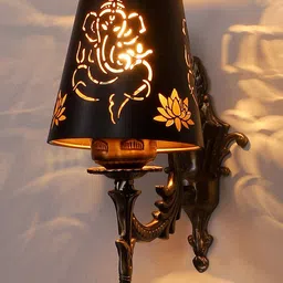 Devansh Gold Toned & Black Textured Antique Wall Lamp With Etching Lamp Shade-image-49