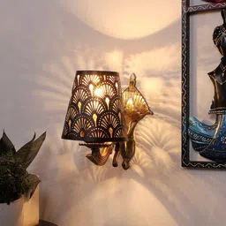 Devansh Black Textured Antique Wall Lamp With Etching Lamp Shade-image-42
