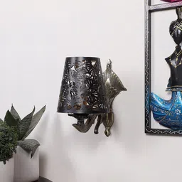 Devansh Black Textured Antique Wall Lamp With Etching Lamp Shade-image-15