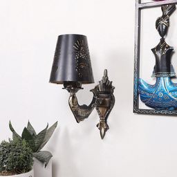 Devansh Black Textured Antique Wall Lamp With Etching Lamp Shade-image-29
