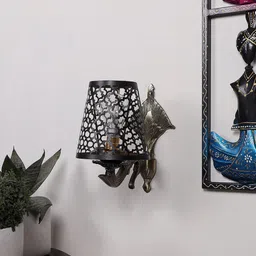 Devansh Black Textured Antique Wall Lamp With Etching Lamp Shade-image-24