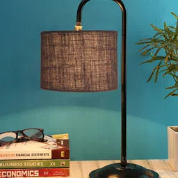 Devansh Grey & Black Solid Jute Shade Iron Table Lamp-20