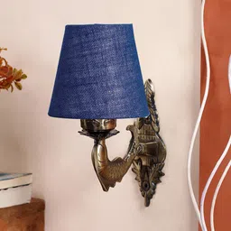 Devansh Blue Textured Wall Lamp With Conical Shade-22