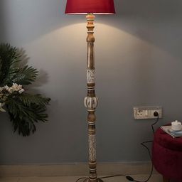 Homesake Red Solid Handcrafted Floor Lamp with Shade-6