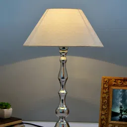 Homesake Silver-Toned Solid Handcrafted Bedside Standard Table Lamp with Shade-1