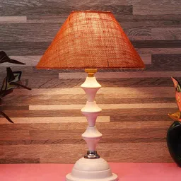 foziq White & Orange Solid Frustum Shade Table Lamp-4