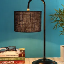 Devansh Black Jute Shade Iron Table Lamp-14