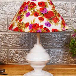 foziq White & Red Floral Metal Table Lamps With Shade-35