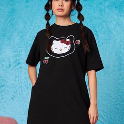 The Souled Store Hello Kitty: Meow Printed Pure Cotton T-shirt Dress-image-49