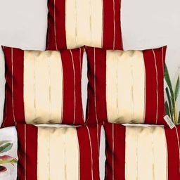 Blue Grass Maroon & Cream 5 Pieces Striped Square Cushion Covers-image-68