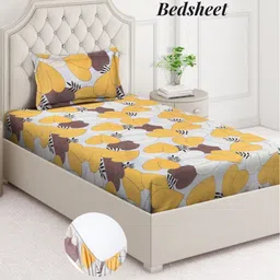 Aura Yellow & Black Floral 350 TC Single Bedsheet with 1 Pillow Covers-image-28