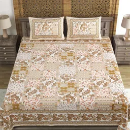 Myntra Elegant Homes White Floral Printed Cotton 144 TC King Bedsheet Set-2.18 m x 2.64 m-image-72