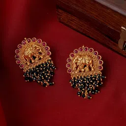 TEEJH Gold-Plated Stone Studded Temple Contemporary Studs-20