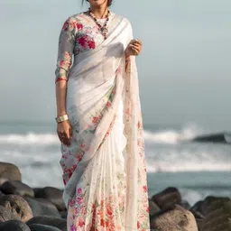 Moda Rapido Floral Pure Linen Saree-image-96