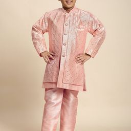 Pro-Ethic STYLE DEVELOPER Boys Ethnic Motifs Embroidered Regular Sequinned Pure Silk Kurta with Pyjamas-12