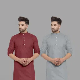 VS MALL Men Maroon Kurtas-image-94