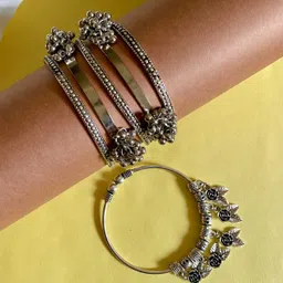 ATIBELLE Set Of 6 Silver-Plated Textured & Beaded Bangles-4