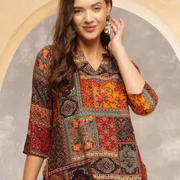 Anouk Rustic Print Mandarin Collar Top image 3