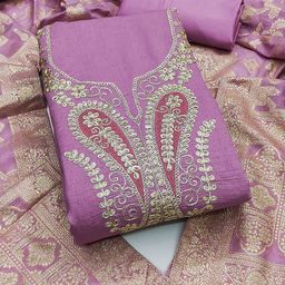 Panzora Geometric Embroidered Zari Unstitched Dress Material-picture-2