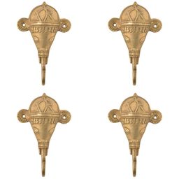 IndianShelf Gold Toned 4 Pieces Textured Tribal Elephant Head Brass Wall Hooks-5