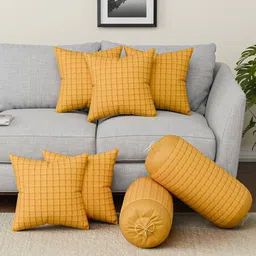 Aura Mustard 7 Pieces Square Cushion & Bolster Covers-picture-57