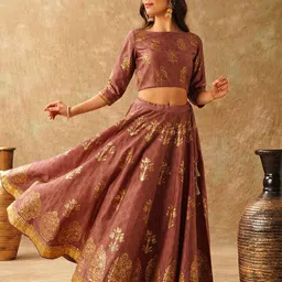 JAYPORE Floral Printed Cotton Ready to Wear Lehenga & Blouse With Dupatta-image-28